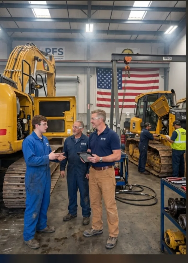 Garrison Vance, Director of Safety and Quality Control at Precision Foundation Specialists, reviewing equipment with shop technicians