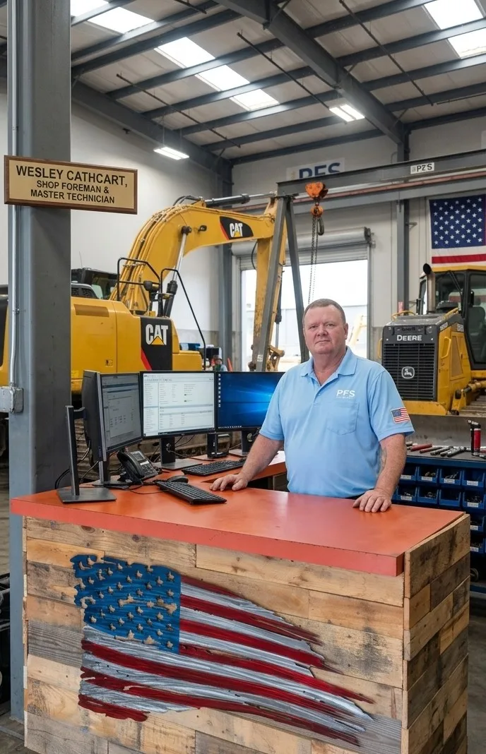 Wesley Cathcart, Shop Foreman and Master Equipment Technician at Precision Foundation Specialists, in the equipment maintenance shop